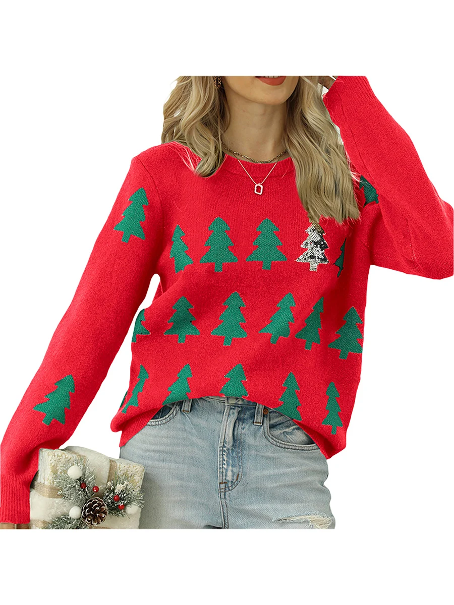

Женский Рождественский свитер с узором в виде снежинок, удобные вязаные пуловеры с длинным рукавом, джемперы с круглым вырезом для зимы и осени, модная уличная одежда