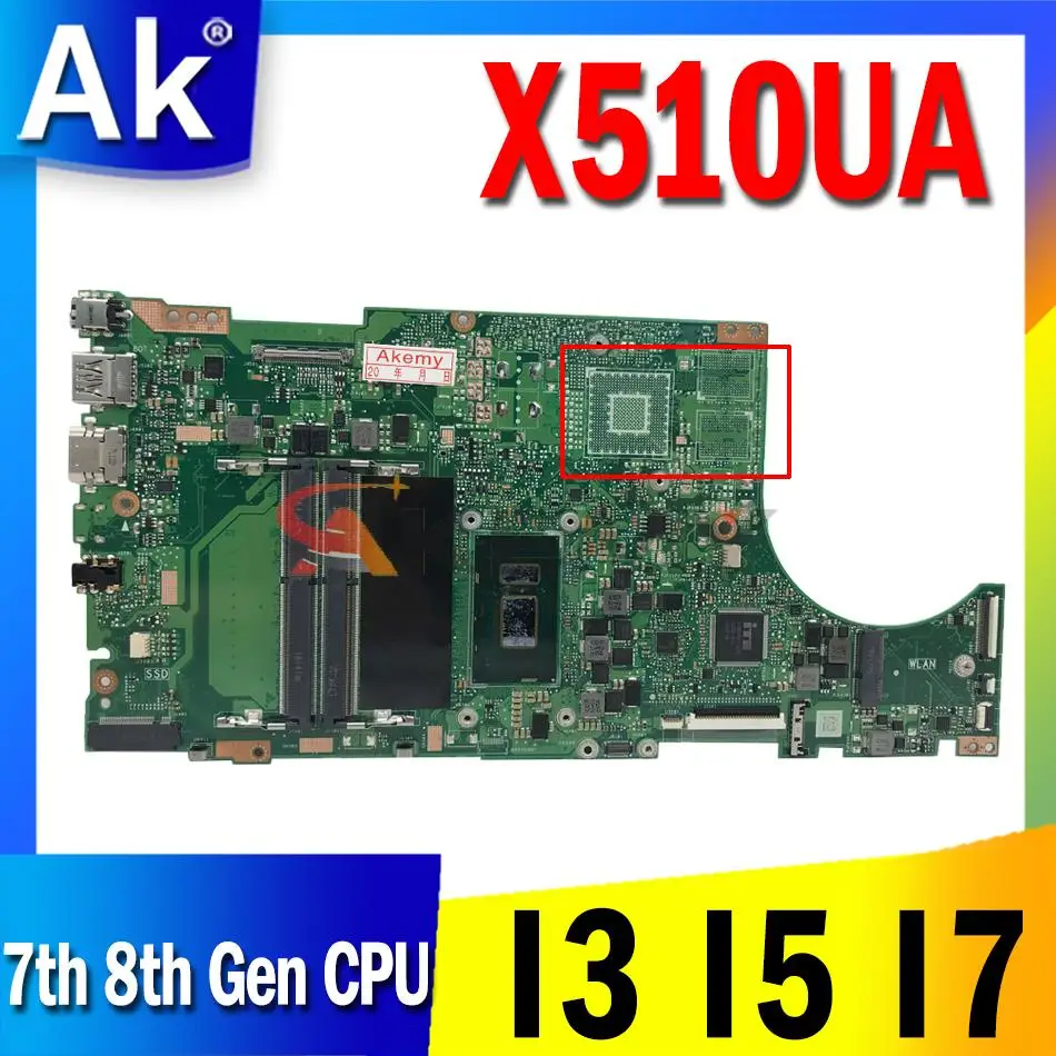 

Материнская плата для ноутбука X510UA с процессором I3 I5 I7 7-го 8-го поколения для ASUS X510UN X510UQ X510U S510U S510UN