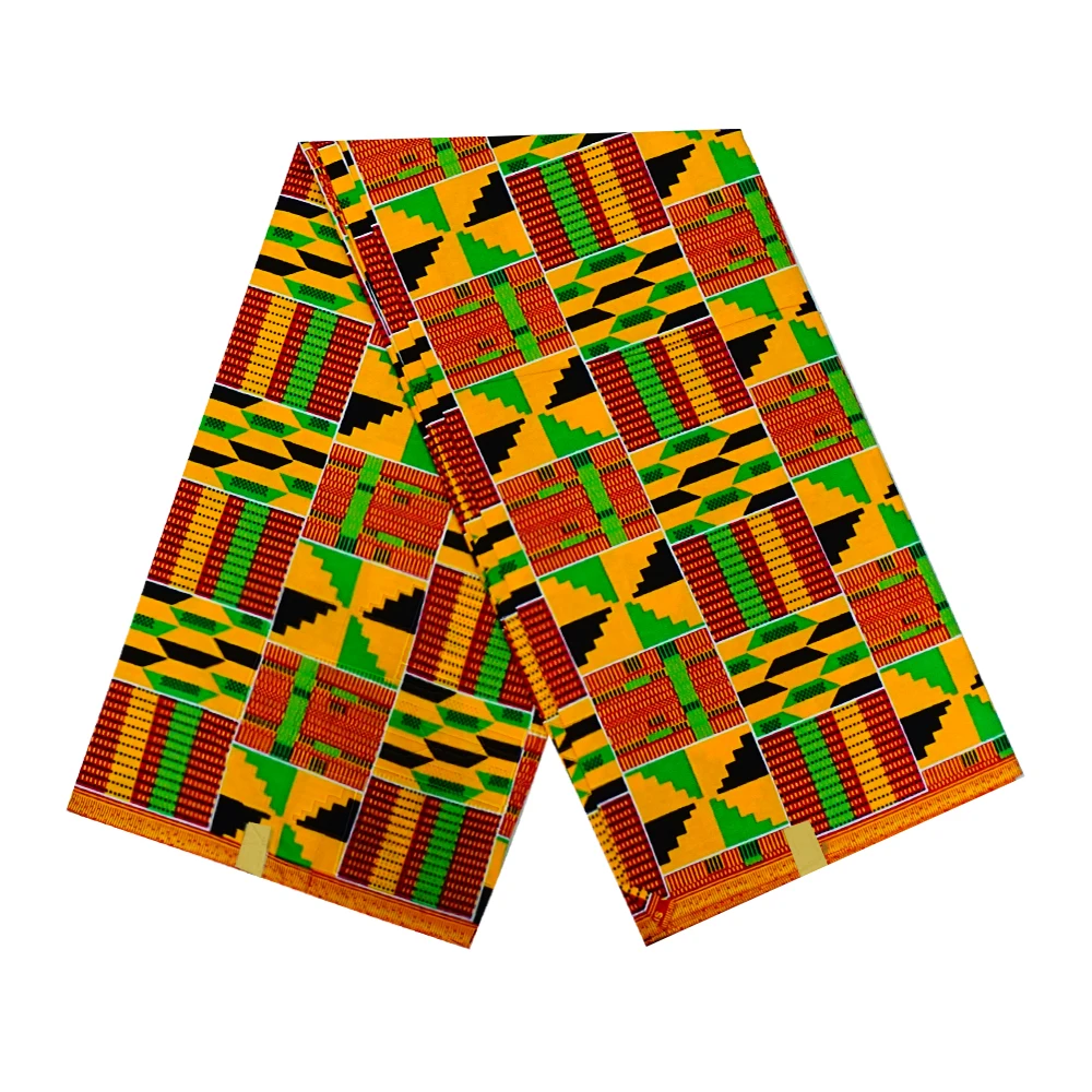 Африканская восковая ткань Mirafeel с принтом из 100% хлопка, оранжевого цвета, 6 ярдов