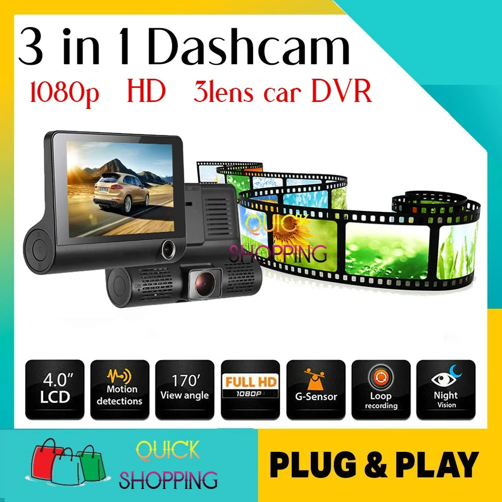 

[11.11] New 3 in 1 Dash Cam Car Camera DVR HD 1080P 170 Wide Angle Cycle Recorder G-Sensor 3 IN 1 Dashcam
