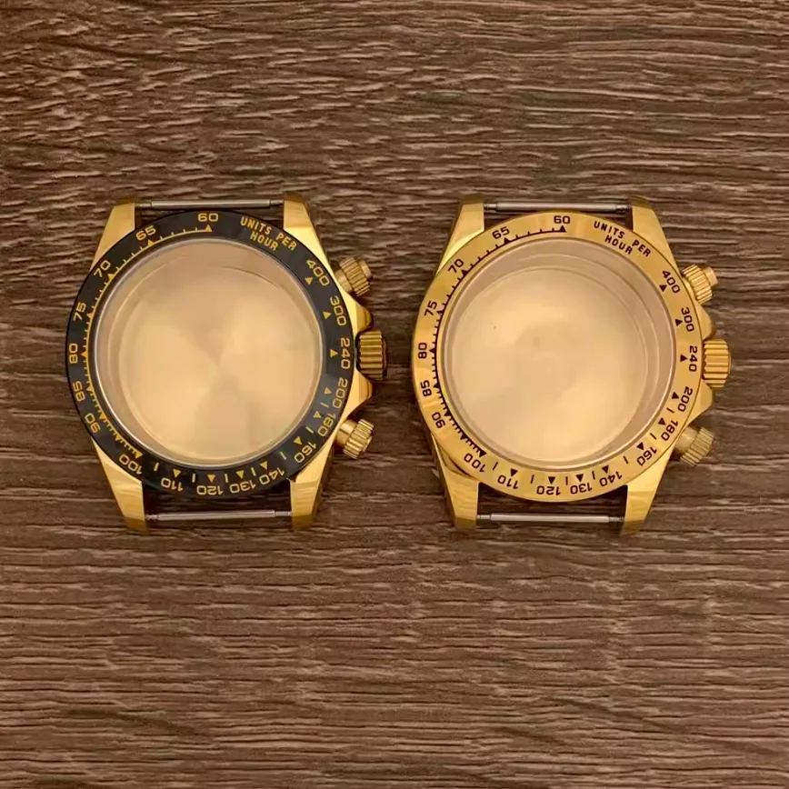 Watch Case 39MM PVD Plated Black Gold Case Steel Sapphire Glass Strap Suitable for VK63 Movement Watch Accessories