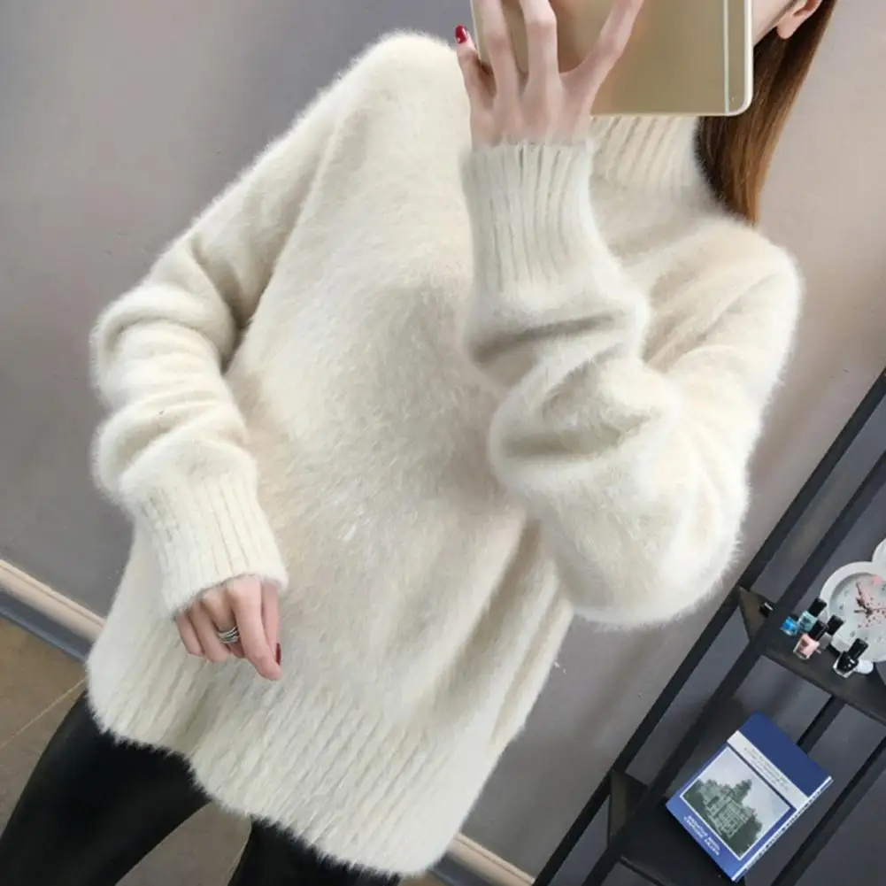 Однотонный вязаный пуловер уютная коллекция женской трикотажной одежды свитер с