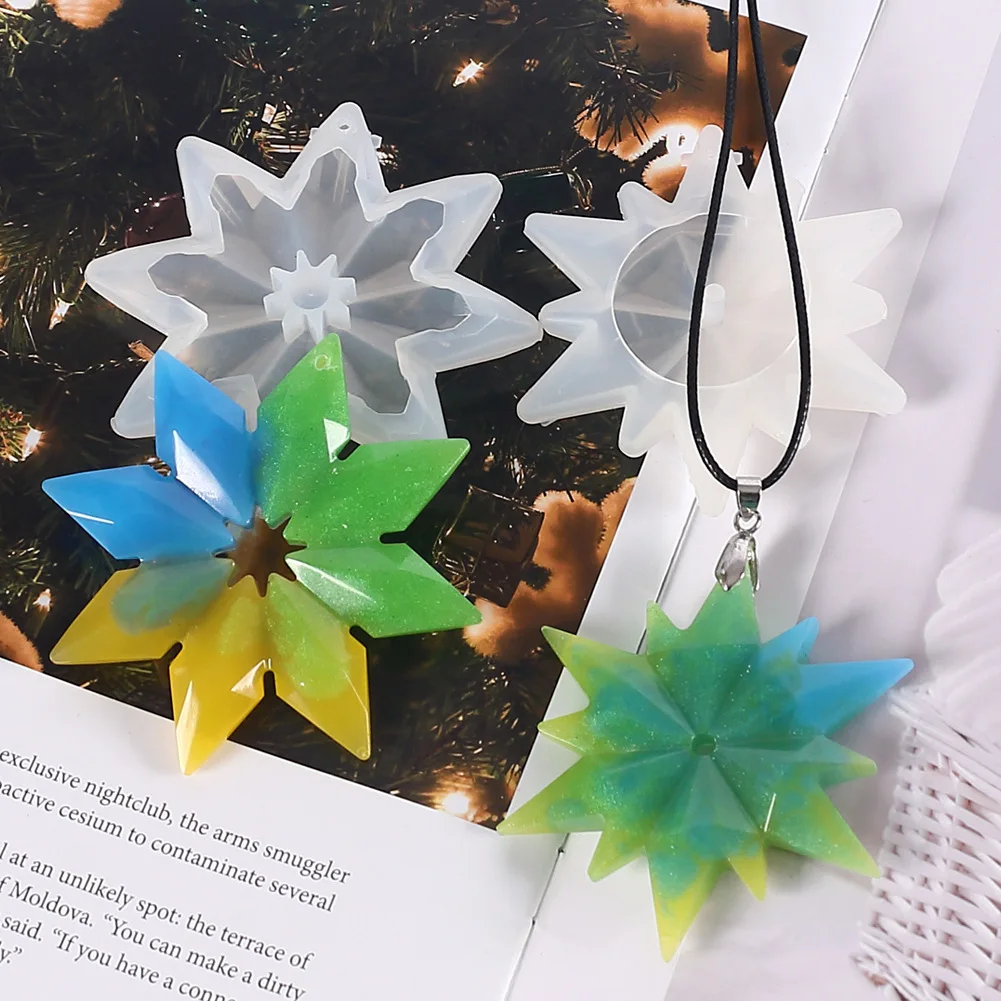

DIY Keychain Pendant Crystal Epoxy Resin Mold Two Snowflake Pendant Jewelry Mirror Silicone Mold