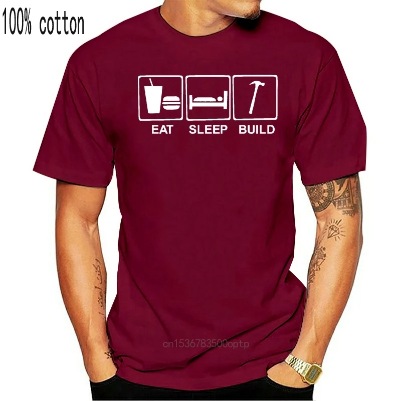 

Мужская одежда, модная футболка с надписью «EAT SLEEP BUILD»