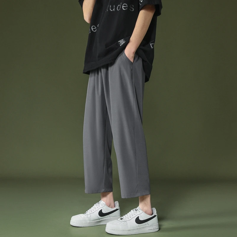 2022 New Men's Casual Cropped Pants Brand Spring Y2K Streetwear Korean Wide Leg Pants Fashion Hip Hop Straight Casual Men Pants