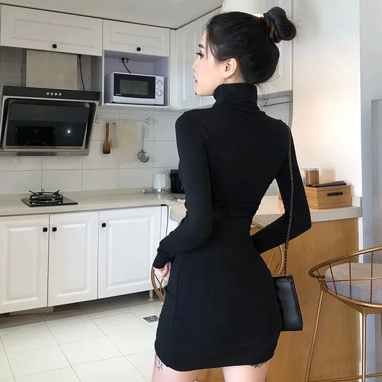 Turtle neck long sleeve dress female qiu dong sexy temperament cultivate one's morality show thin package hip skirt render |