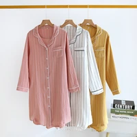 springsummer long sleeve striped thin pajama short sets for women comfy loose simple double layer gauze night skirt home wear