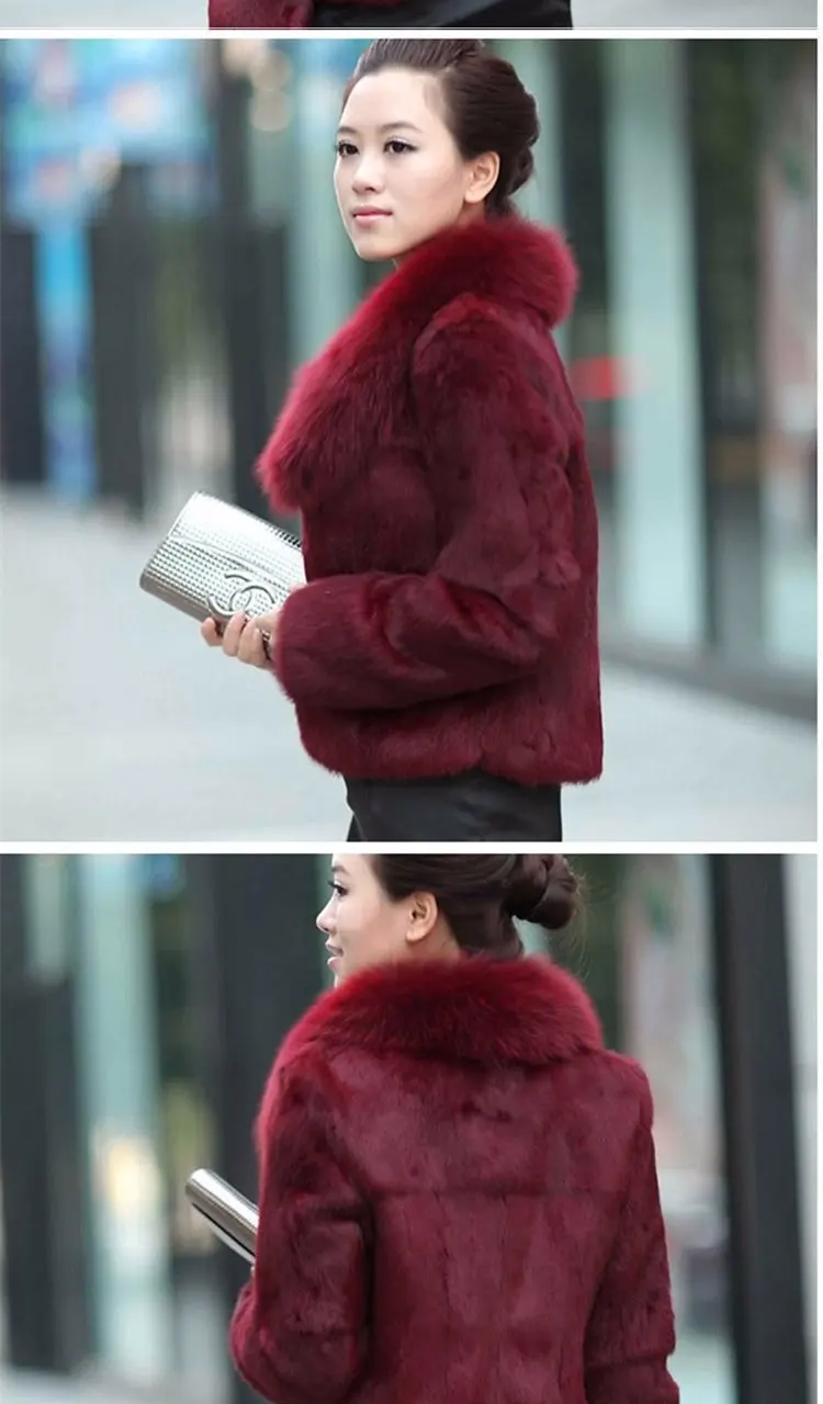New 2022 Fur Coat Ladies Short Autumn  Winter Rex Rabbit Fur Slim Faux Fur Coat Fox Fur Collar Short Luxury  Ladies Coats