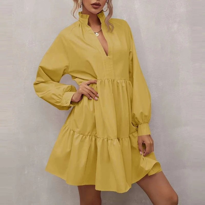 Весеннее Повседневное платье с длинным рукавом-фонариком женские сексуальные