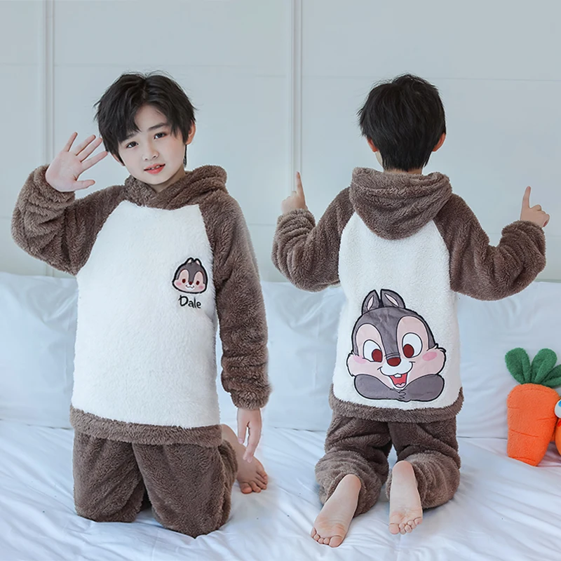 

Disney Winter Kids Girls Suit Coral Fleece Warm Clothing Sets Thicken Warm To Keep Sets for Childrens Boy Rest Home Clothes