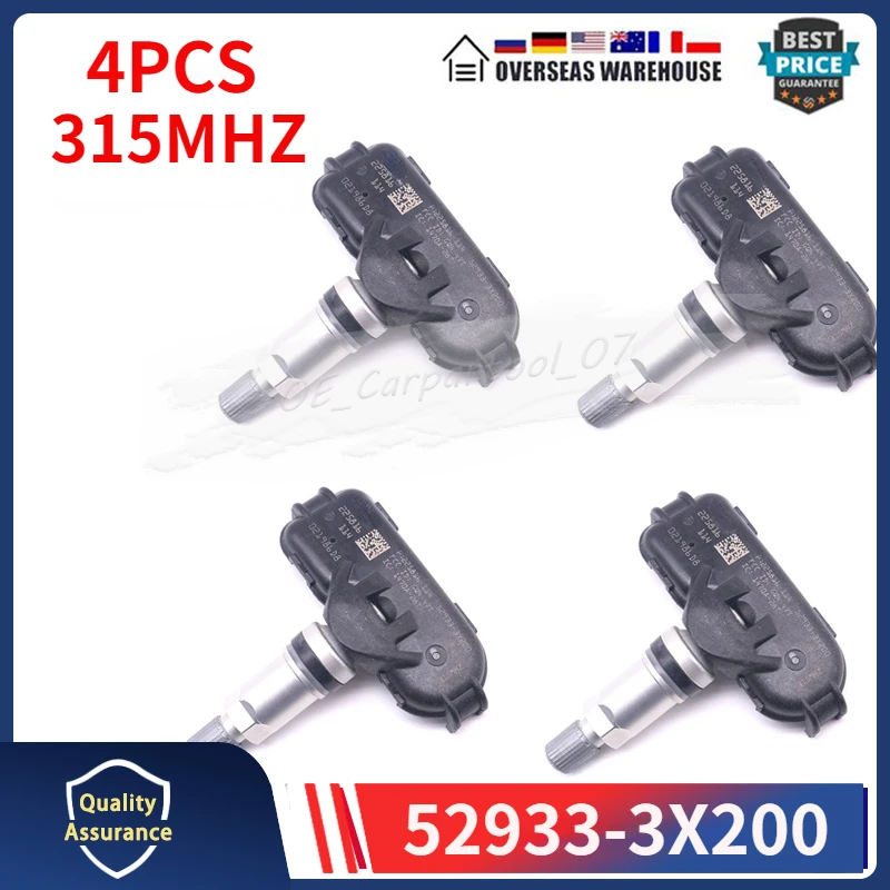Датчик давления в шинах 52933-3X200 52933-2G200, 315 МГц, для Hyundai Elantra 2010-2012 Kia Rio, датчик давления в шинах, 4 шт.