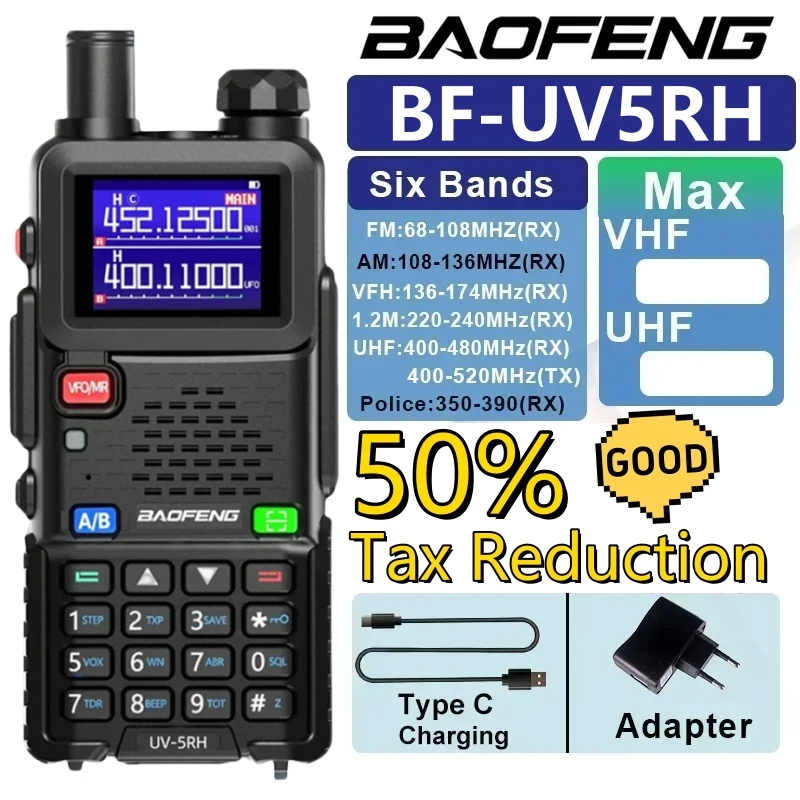 Baofeng UV5RH Pro Max 10 Вт 3800 мАч VHF UHF Six Band 999Cha Air TYPE-C Частотная копия Рация дальнего
