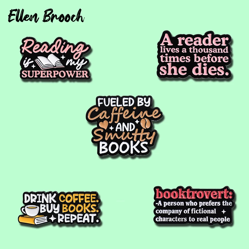 Эмалированная булавка Booktrovert брошь в виде книжки для чтения с кофеином значки на