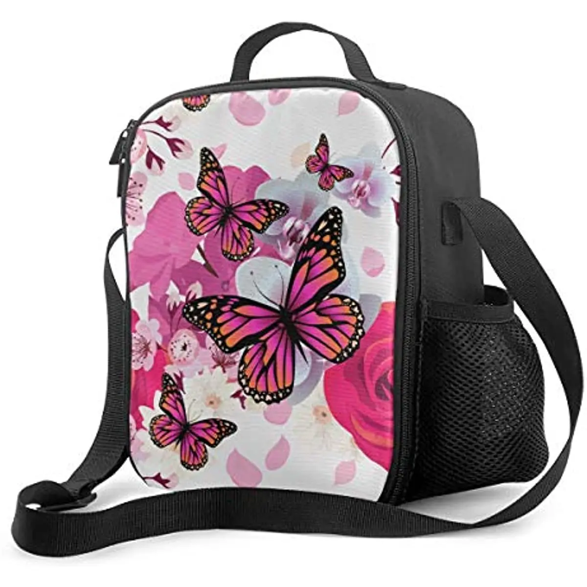 

Orchid Butterfly Lunch Bag Insulated Lunch Box with Handle and Shoulder Strap Cooler Tote Bag Snack Bag for Kids Outdoor Picnic