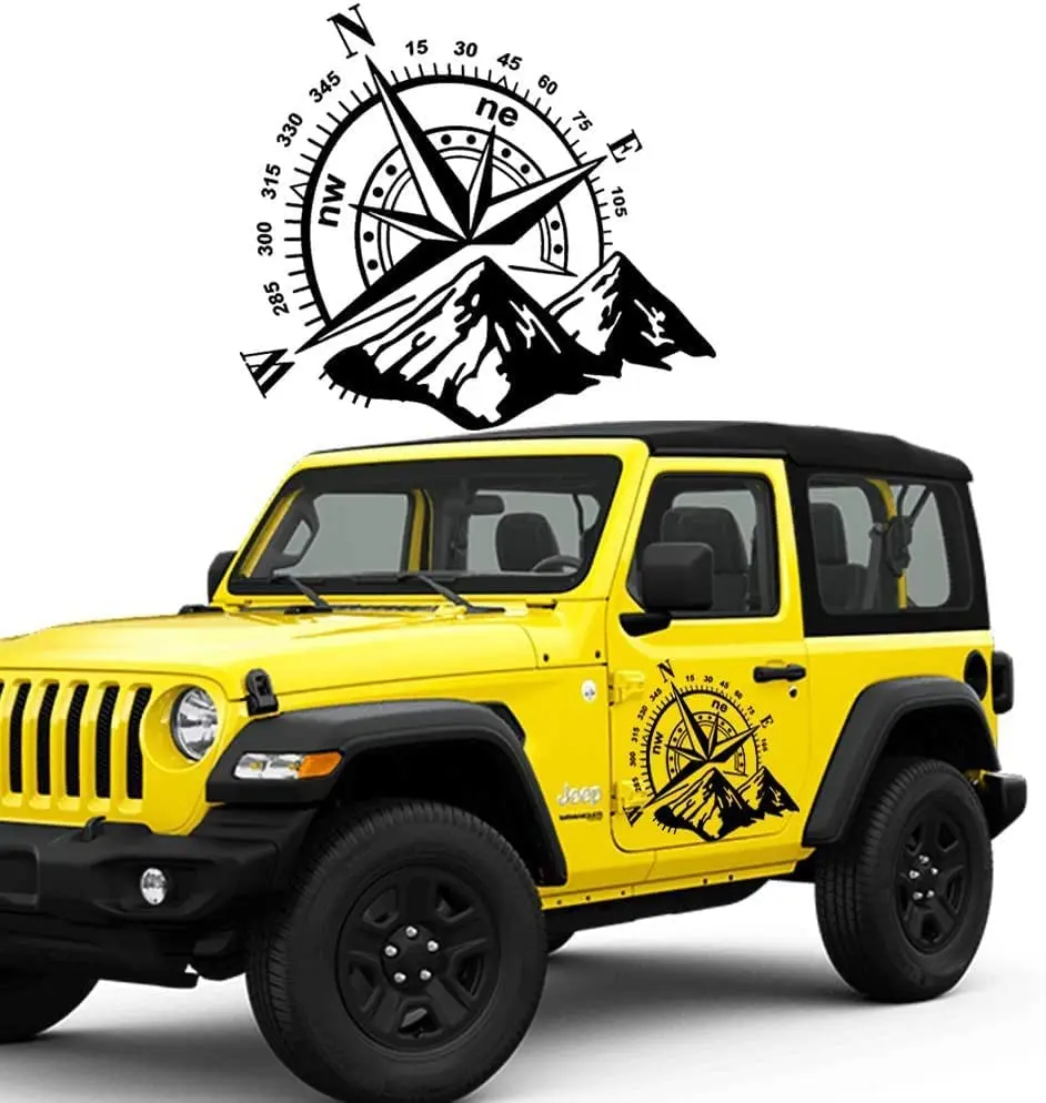 

Fochutech Car Decals, Compass with Mountain Jeep Stickers, Waterproof Vinyl Hood Decal/ Car Window Stickers/ Auto Graphics Body