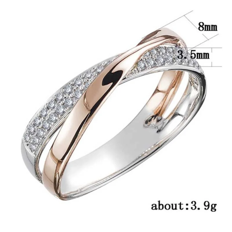 

New simple personality X-shaped double-color ladies zircon copper ring jewelry