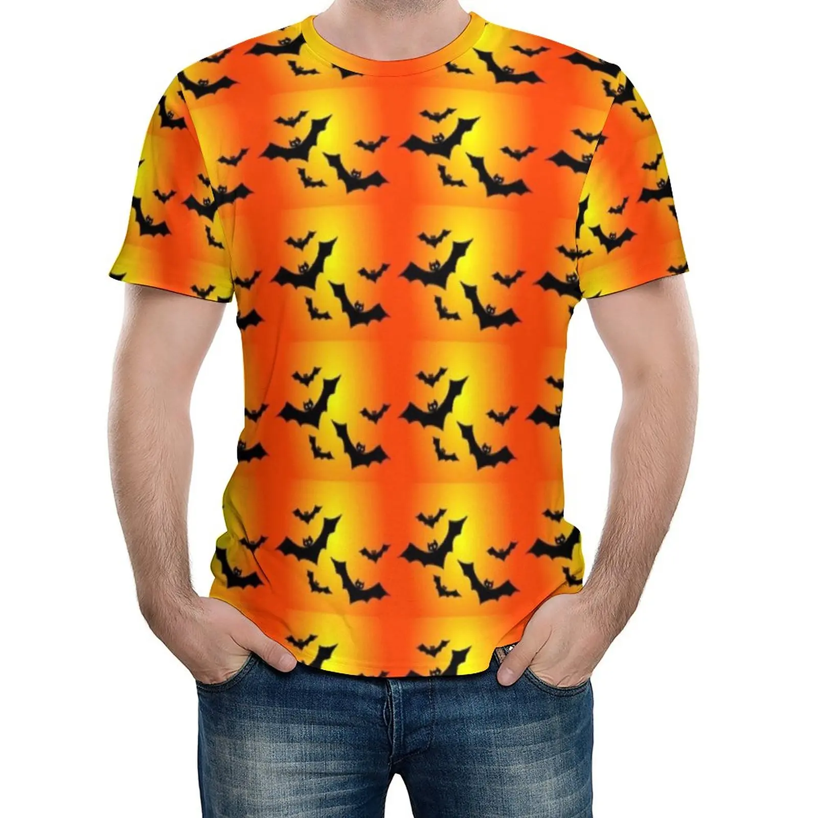 

Black Bats Print T-Shirt Spooky Halloween Cool T-Shirts Short Sleeves Trendy Tshirt Wholesale Summer Kawaii Oversize Clothing