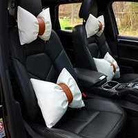 fashion car seat headrest neck pillow auto rest guard lumbar pillow universal leather head lumbar support protector for women