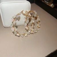 korean new handmade shell flower transparent crystal hoop earrings for women fashion jewelry big circle earings wholesale