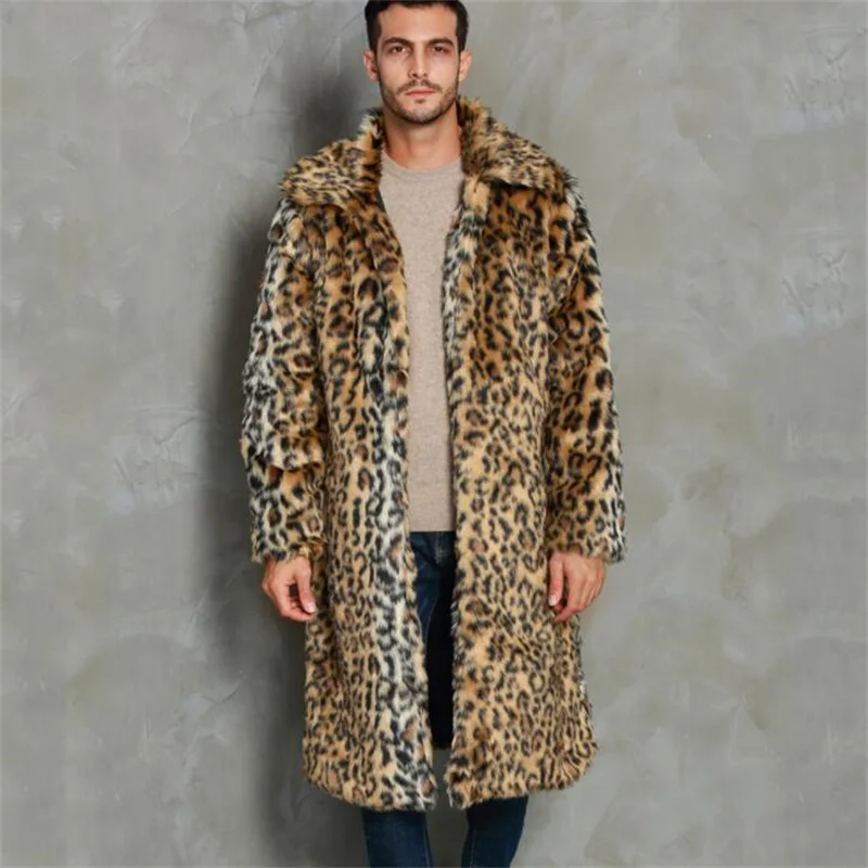 Autumn Leopard faux mink leather jacket mens winter thicken warm fur leather coat men slim jackets jaqueta de couro B27