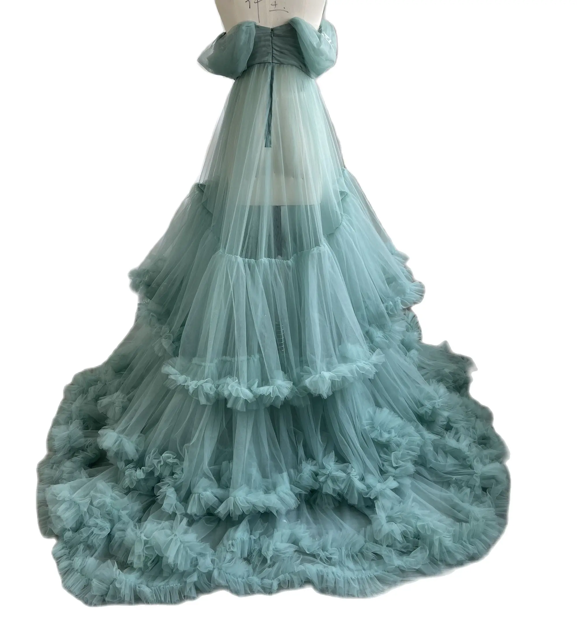 

Dusty Green Maternity Photography Props Dress Tulle Bridal Gown Maternity Dresses for Photoshoot Off Shoulder Babyshower Go