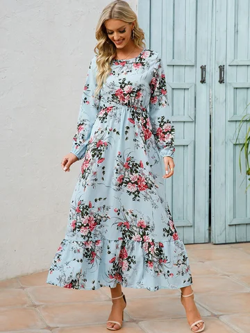 Платье-Макси женское длинное с цветочным принтом, лето 2022