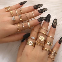 252421pcs boho gold butterfly zircon ring set for women star rhinestone pearl open finger ring vintage summer beach jewelry