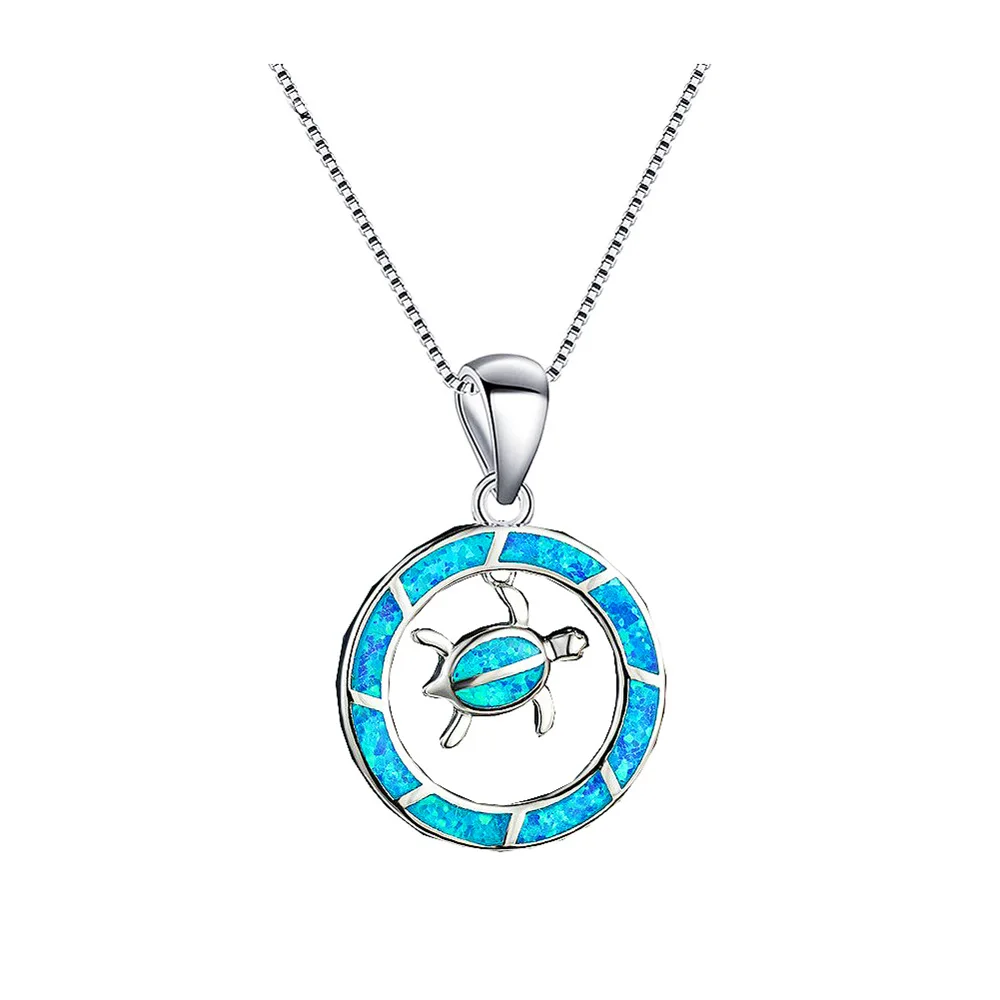 

Sea Animal 925 Sterling Silver Blue Opal Sea Turtle Pendant Necklace For Women