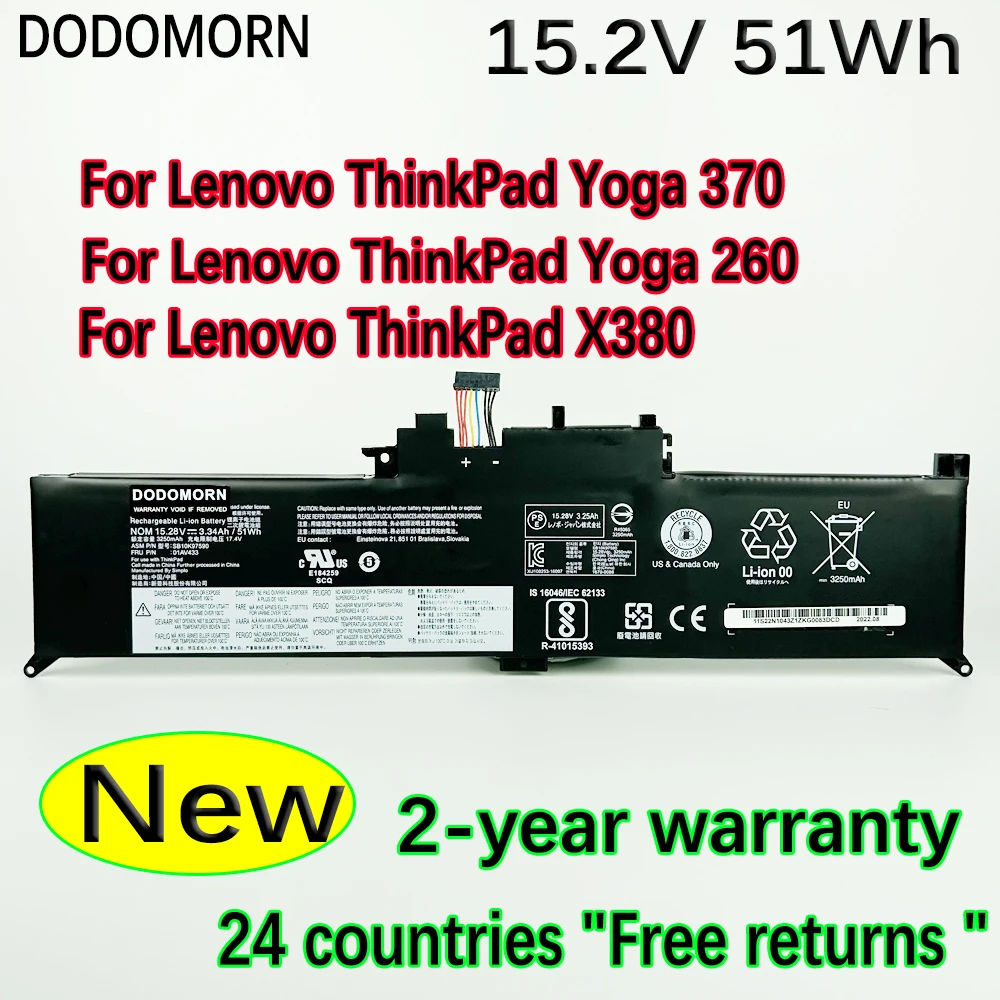 

DODOMORN 01AV434 01AV433 01AV432 Laptop Battery For Lenovo ThinkPad Yoga 370 X380 260 Laptop Batteries SB10F46464 SB10F97589Z