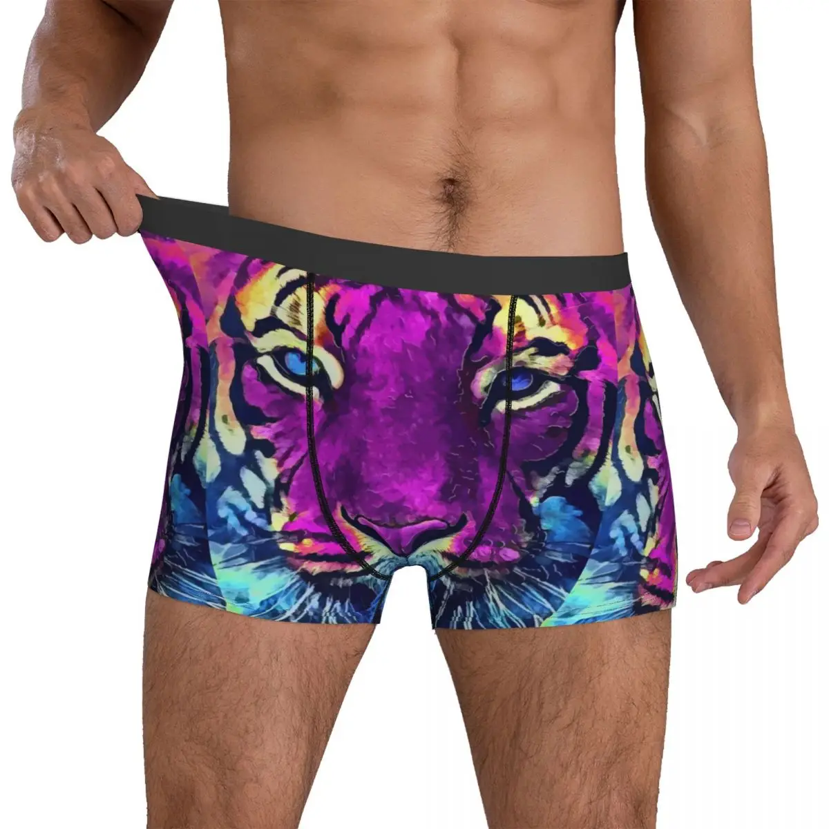 

Tiger Purple Spirit Underwear Animal Print Men's Panties Printed Breathable Boxershorts High Quality Boxer Brief Plus Size 2XL