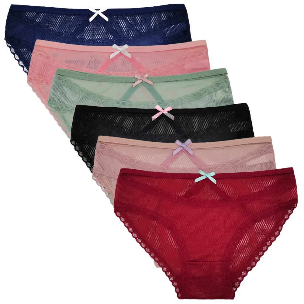 

6Pcs/Lot New Women Sexy Briefs Mesh Lace Low Waist Panties Ladies Underwear Women's Intimate Girls Underpants