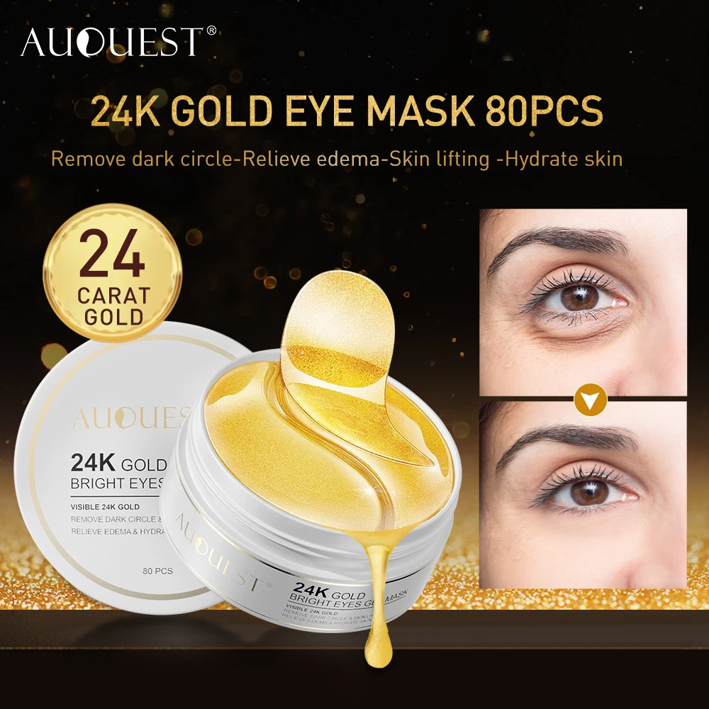 

AuQuest 80PC Eye Patches 24K Gold Eye Mask Puffiness & Dark Circles Treatments Reduce Wrinkles Anti-Aging Moisturizing Whitening