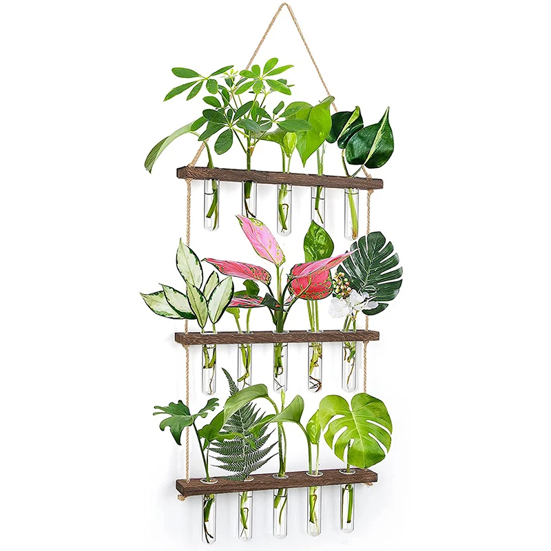 

Wall-mounted Hydroponic Glass Flower Pots Decorative 3-layer Hanging Test Tube Vase Set Home Garden Indoor Office Decoration