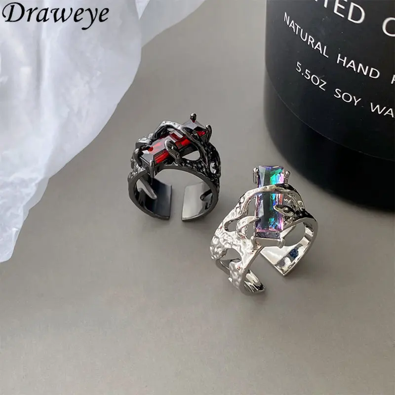 

Draweye Irregular Geometric Rings for Women Y2k Vintage Gothic Ins Fashion Jewelry Forefinger Hiphop Shiny Anillos Mujer