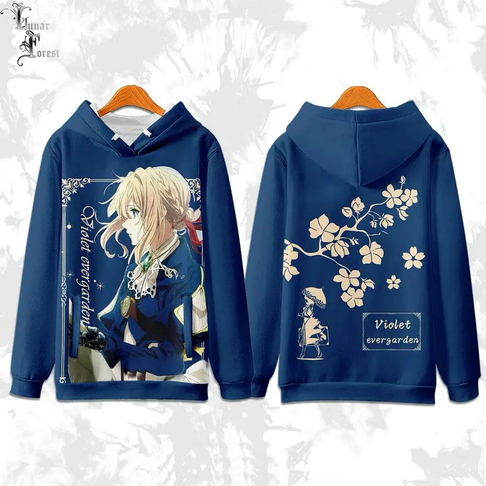 

Толстовка с капюшоном для мужчин и женщин, фиолетовый худи в стиле японского аниме, 3d-принт Evergarden, Осень-зима