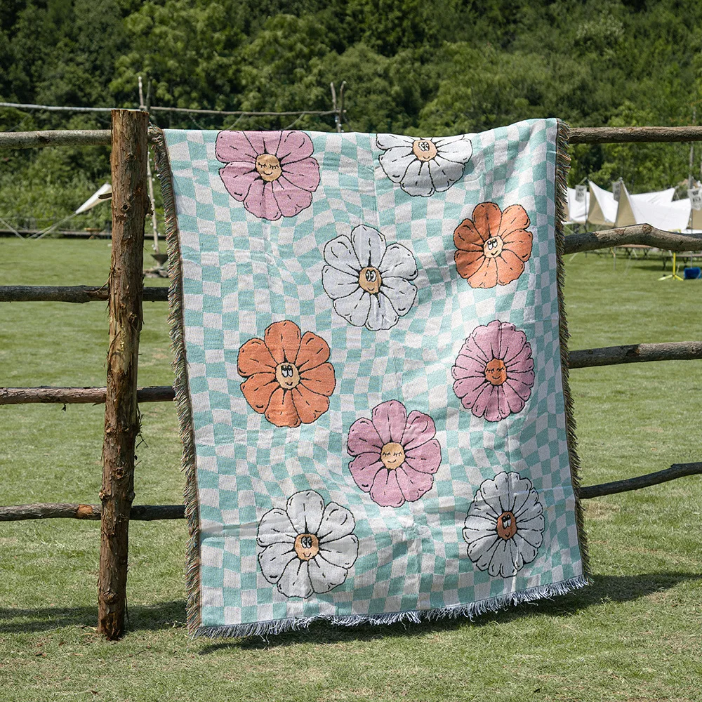 Домашнее декоративное одеяло с вазой и узором в стиле бохо двухстороннее для