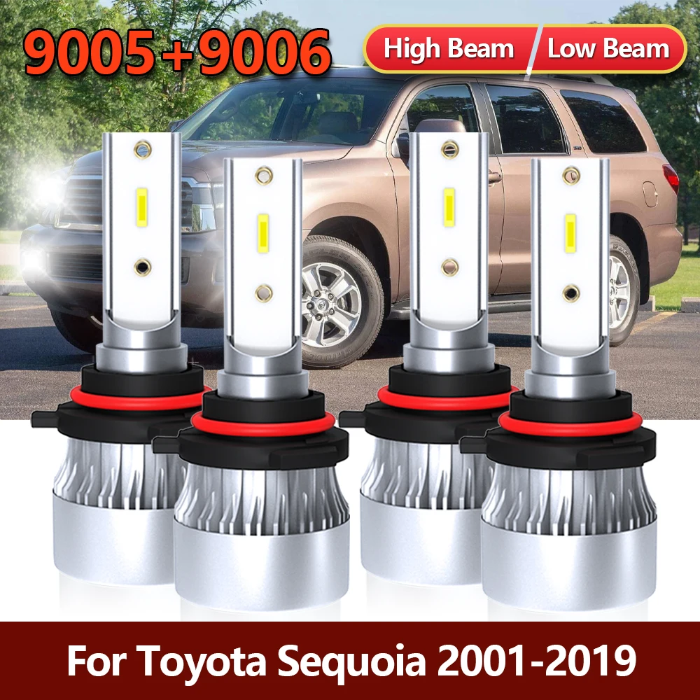 

4x LED 9005 9006 Headlight High Low Bright CSP Turbo Bulbs Combo Car Lamps Kit For Toyota Sequoia 2001-2015 2016 2017 2018 2019