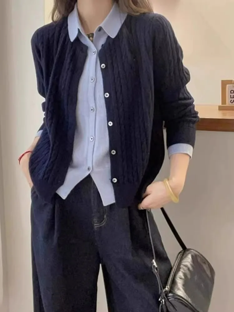 Твист-вязаный кардиган искусственный топ из двух предметов флисовый корейский