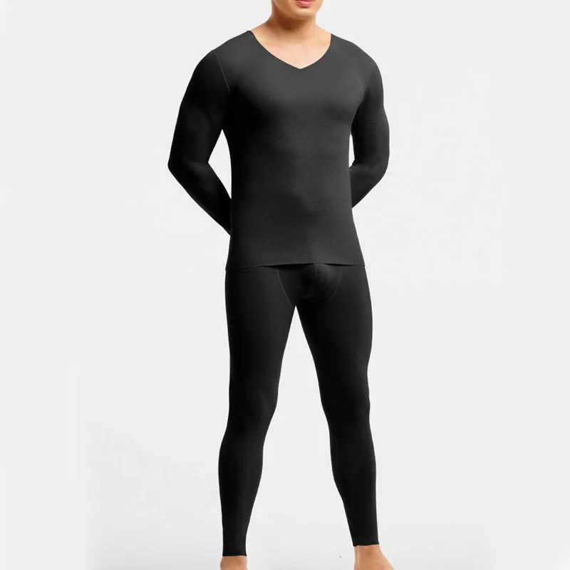 2pcs Men Seamless Thermal Underwear Set Autumn Winter High Quality Sexy Male Thermal Long Johns Plus Velvet Tshirt Leggings Suit