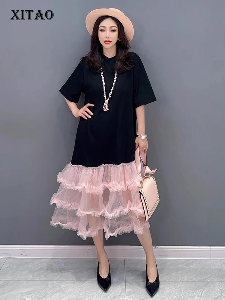 

XITAO лоскутное газовое платье повседневное модное съедобное дерево гриб женское летнее Новое поступление темпераментное элегантное платье 2023 HQQ0722