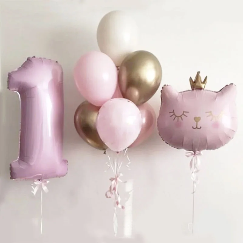

10pcs 40inch Pink Number Cat Foil Balloons Happy Birthday Party Decorations Kids Girl 1 2 3 4 5 6 7 8 9 Year Old Animal Supplies