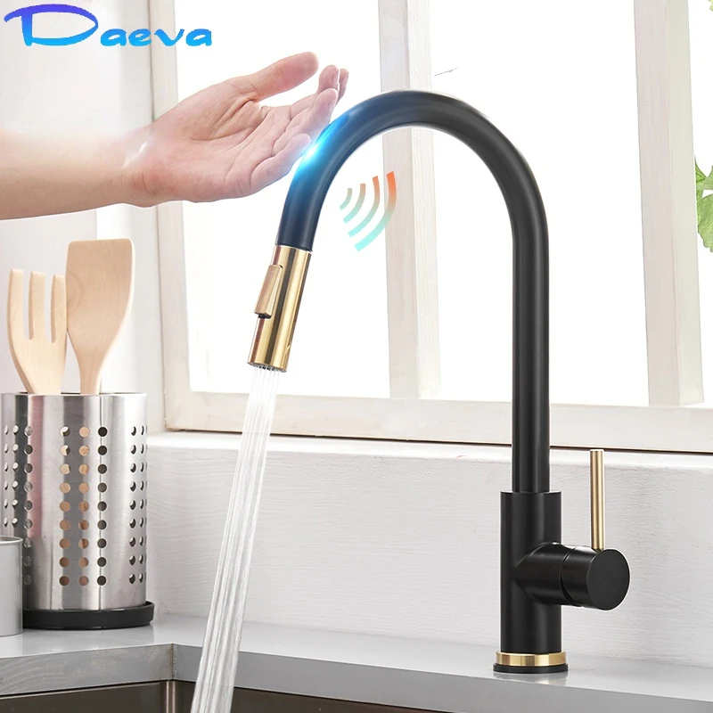 

Sensor Kitchen Faucet Brushed Gold Smart Touch Inductive Sensitive 360 Rotation Mixer Tap Single Handle Dual Outlet Water Modes