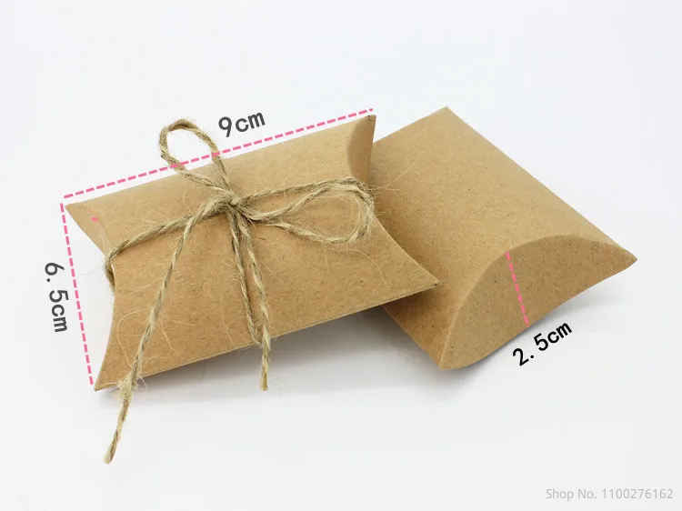 

100pcs New Style Kraft Pillow Shape Wedding Favors and Gifts Boxes Candy Box With hemp Party Decoration