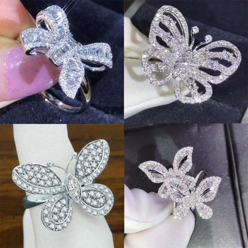 

Milangirl New Design Luxury Shiny Big Rhinestone Zircon Butterfly Ring For Women Wedding Jewelry