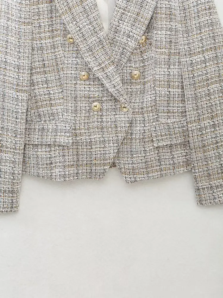 Jenny&Dave England Style Breased Fashion Blazers Casual Texture Tweed Double Jacket Women Tops