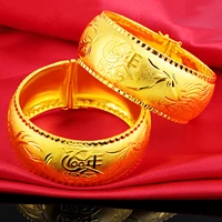 24k yellow gold plated 25mm bracelet for women gold happy event concentric dragon phoenix bracelet wedding fine jewelry gifts