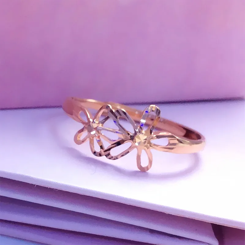 

585 Colored Gold Women's Small Flower Open Ring Russian Purple Gold Plated 14K Rose Gold Simple Fashion