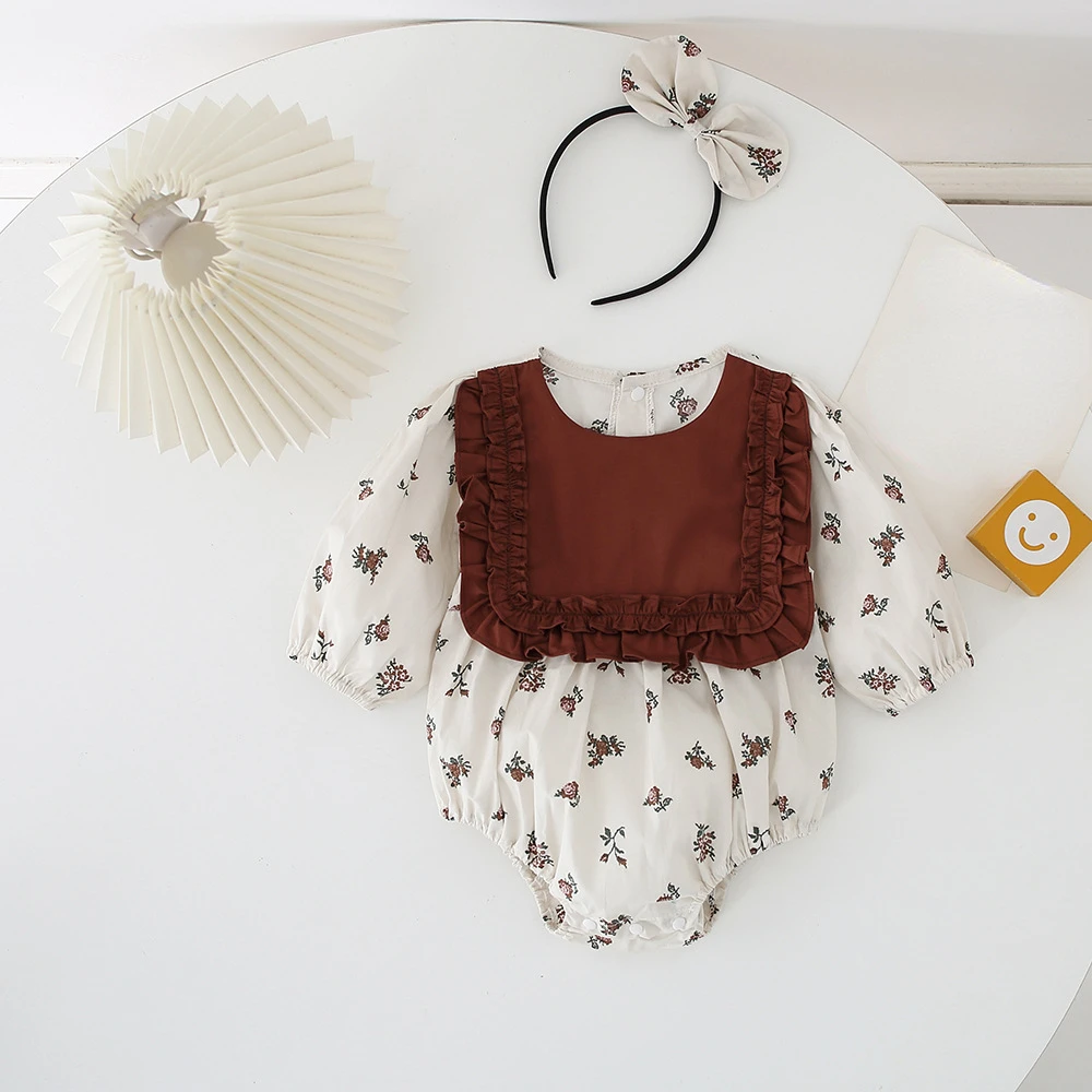 Freely Move Dress Baby Girl Autumn Floral Ruffle Girls Dress and Baby Romper Sister Matching Outfit Infant Children Clothing