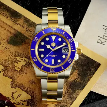 2022 San Martin 40.5mm Men Mechanical Watch Diver Desert Gold NH35 Luxury Sapphire 20 Bar Water Resistant Luminous Watch For Men