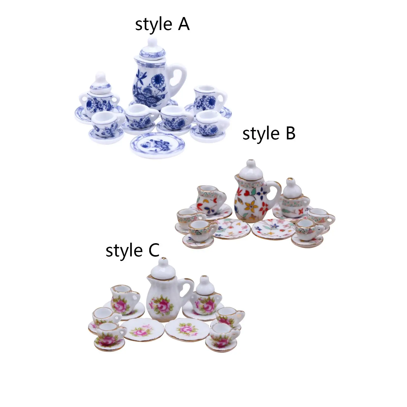 

Миниатюрный чайный набор для кукольного домика, 15 шт., Миниатюрные модели чайных чашек, реквизит для фотографии, масштаб 1:12, кукольный домик, фарфор для обеденного стола
